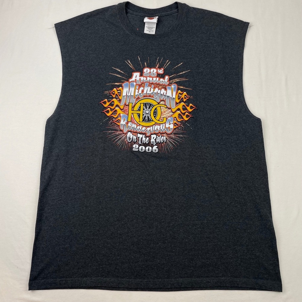 Harley Davidson Michigan HOG Rendezvous 2006 Sleeveless Shirt Mens 2XL‎ Charcoal